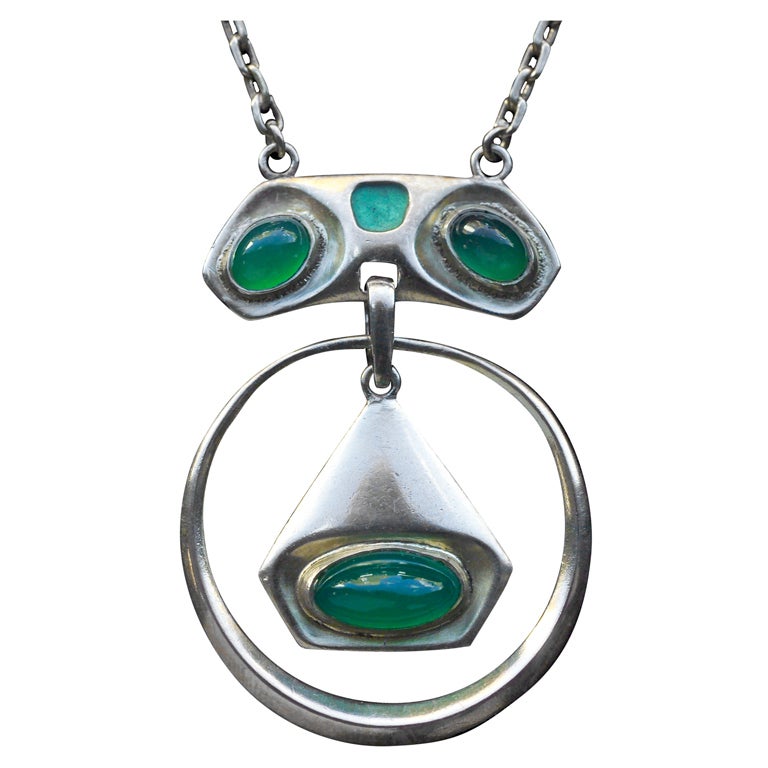  Joseph Maria Olbrich silver, enamel and chalcedony pendant